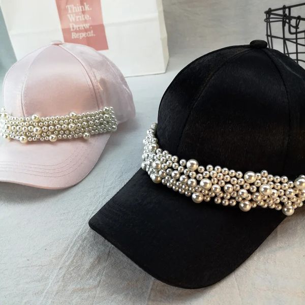 01shi Tessuto di seta lucido PEARL RIBBON bellissimo cappello da baseball da donna per il tempo libero 240116