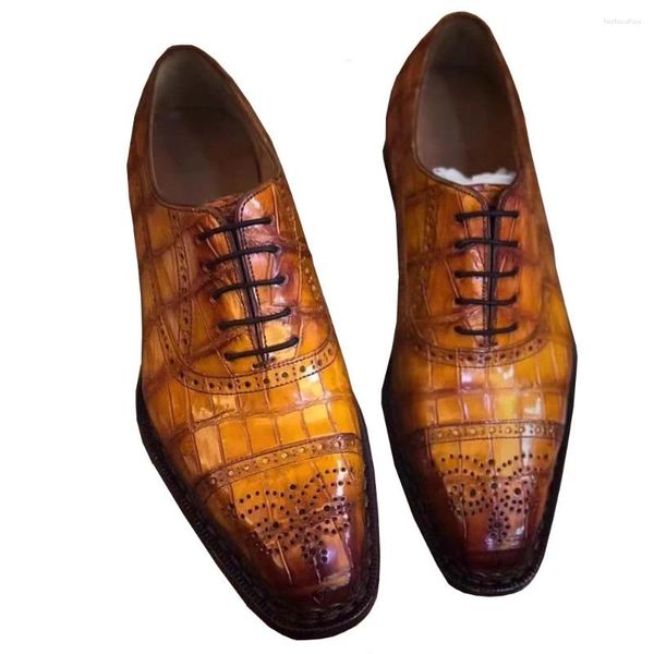 Sapatos de vestido Leimanxiniu escova cor crocodilo pele couro puro artesanal homens froma