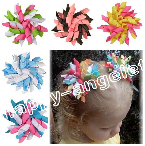 20pcs Children039s Bebek kıvrımlı şerit saç yayları çiçekler klipler corker saç barrettes Korker Şerit saç bağları saç akışları1218242