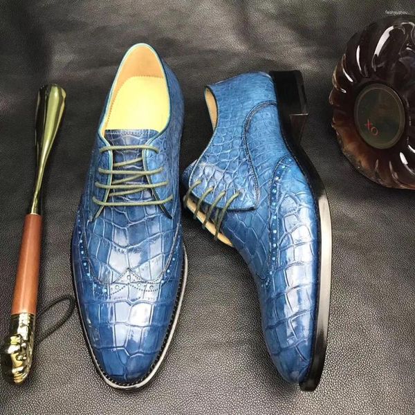 Scarpe eleganti Chue Arrivi Uomo Fromal Blu Cocor Suola in pelle Stringata Coccodrillo maschile