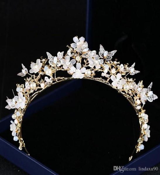 Роскошные цветы, свадебная тиара, головной убор со стразами, свадебные повязки на голову с кристаллами, аксессуары для волос, вечерняя корона для невесты с бабочкой9173170