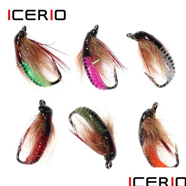 Yemler Icerio 12pcs 6 UV Beadhead Böcek Lures Caddis pupa perisi alabalık balıkçılık yemi yem, buz kanca yemleri 20110606 DROL DEST DH08L