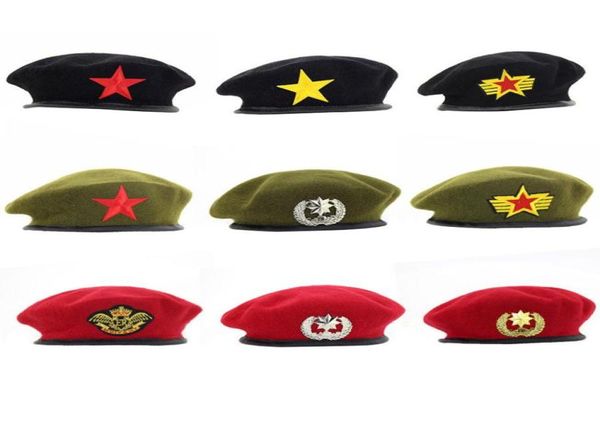 Militärmütze Männer ohne Abzeichen Solider Armee Hut Mann Frau Wolle Vintage Baskenmütze Beanies Caps Winter warme Mütze Cosplay Hüte für Frau9966782