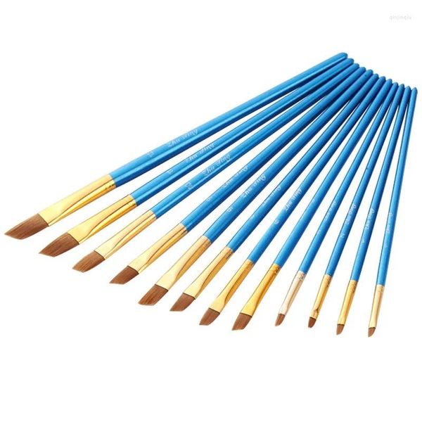 Pennelli per trucco 12 Tongue Sharp Oblique Pearlescent Blue Rod Brush Nylon Capelli Polvere d'acqua Strumenti per pittura a olio acrilica