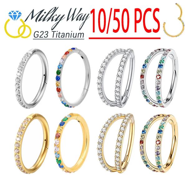 10/50 pz G23 Orecchini Set 5A CZ Pietre Sexy Anelli al Naso Daith Lip Hoops Ear Helix Cartilagine Piercing All'ingrosso gioielli 240117