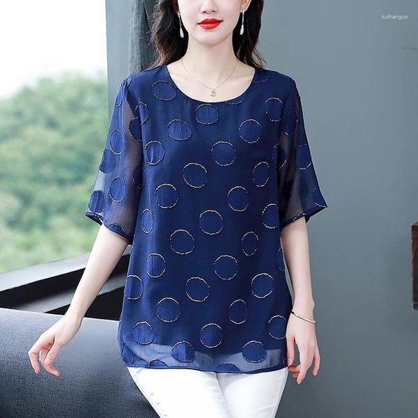 Frauen Blusen Koreanische Mode Chiffon Bluse Mesh Kurzarm Hohe Qualität Weibliches Hemd Damen Tops Und Sommer 2024