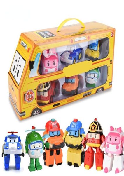 Diecast Model Car Set di 6 pezzi Poli Car Kids Robot Toy Trasforma il veicolo Cartoon Anime Action Figure Giocattoli per bambini Regalo Juguet4954320