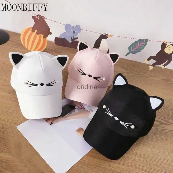 Ball Caps Nette Katze Ohr Hut Baseball Cap für Kinder Mädchen Jungen Cartoon Baumwolle Perle Hut Outdoor Sport Cap Casual sun Cap Sommer Hut YQ240117