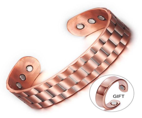 Vinterly Acquista 1 Ottieni 1 regalo Bracciale in rame puro Uomo Salute Energia Bracciale magnetico Rame Braccialetti larghi regolabili per uomo Q072553498