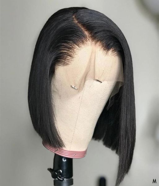 Perucas de cabelo humano com renda frontal curta, peruca bob para mulheres negras, brasileira, natural, lisa, afro suíça, peruca frontal pré-arrancada 1589538