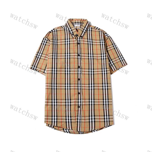Designer casual camisa de manga curta camisa masculina de luxo marca clássico xadrez tecido de algodão damasco camisa xadrez para homem e mulher
