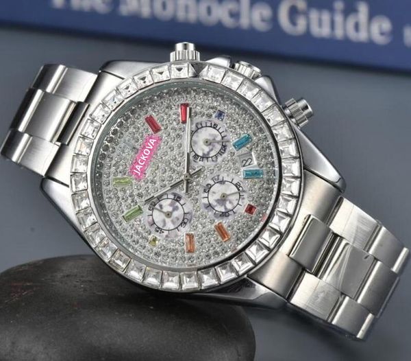 Bunte Diamanten Ring Sky Starry Zifferblatt Uhr Luxus Mode Kristall Herrenuhren Damen Quarzwerk Voll funktionsfähiges Edelstahlband Stoppuhr Armbanduhr