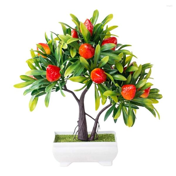 Flores decorativas Simulação Criativa Planta Decoração de Árvore de Morango Artificial Bonsai Vaso Decora