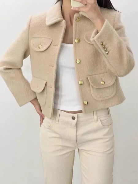 2023 frauen Vintage Tweed Blazer Jacke Mantel Weibliche Runway Designer Kleid Kausalen Langarm Tops Kleidung Anzug Alpaka wolle kurze jacke