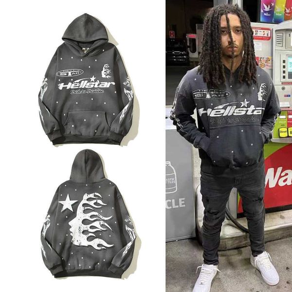 Мужские футболки Vintage Do Old Hell Star с принтом Flame Kirin Arm Hoodie в американском стиле хип-хоп, повседневная спортивная одежда, пальто T240117