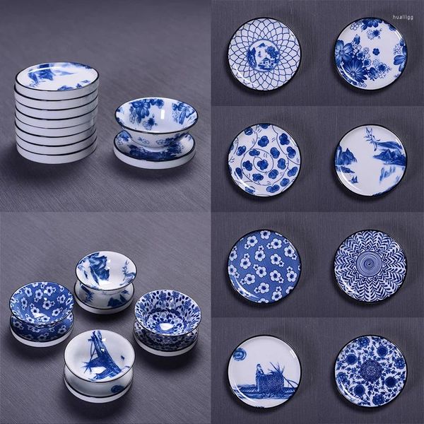 Tapetes de mesa Azul e Branco Cerâmica Xícara de Chá Tapete de Porcelana Conjunto Doméstico Acessório Isolante Japonês