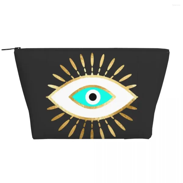 Sacos cosméticos Hamsa Evil Eye Folha de Ouro Impressão Bolsa de Maquiagem para Mulheres Organizador de Viagem Bonito Nazar Amuleto Armazenamento Higiene Pessoal