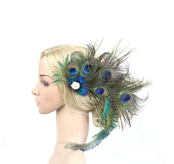 Clip per fascinator di piume di pavone da donna Gare di giorno delle signore Festa di nozze Tiara nuziale Accessori per capelli Forcina Copricapo da sposa 2207192896435