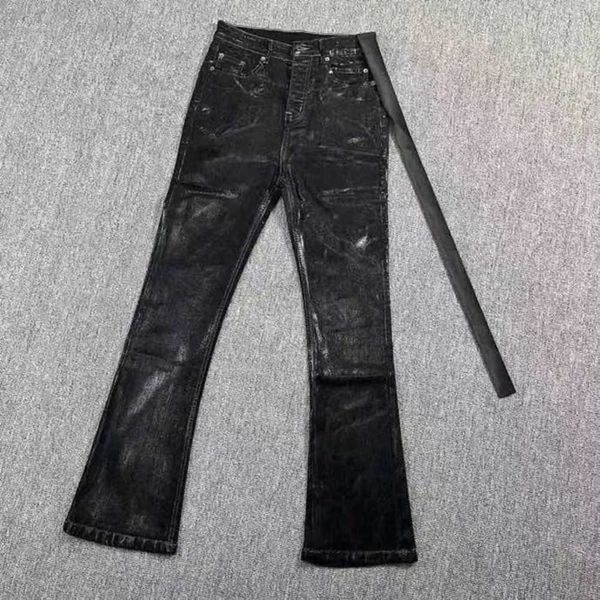 Мужские дизайнерские джинсы R-o Правильная версия восковых брюк Micro Horn R-o Темно-черный стиль, покрытие с щеткой вручную