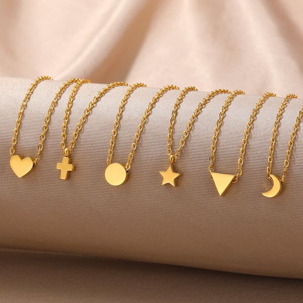 14k Gelbgold Pentagramm Mond Anhänger Halskette für Frauen Neue Mädchen Schlüsselbein Kette Party Schmuck Geschenke Großhandel Bijoux