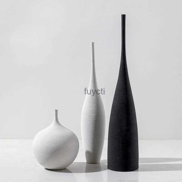 Vasos vaso de cerâmica preto e branco simples design criativo artesanal arte decoração sala estar modelo vaso decoração yq240117