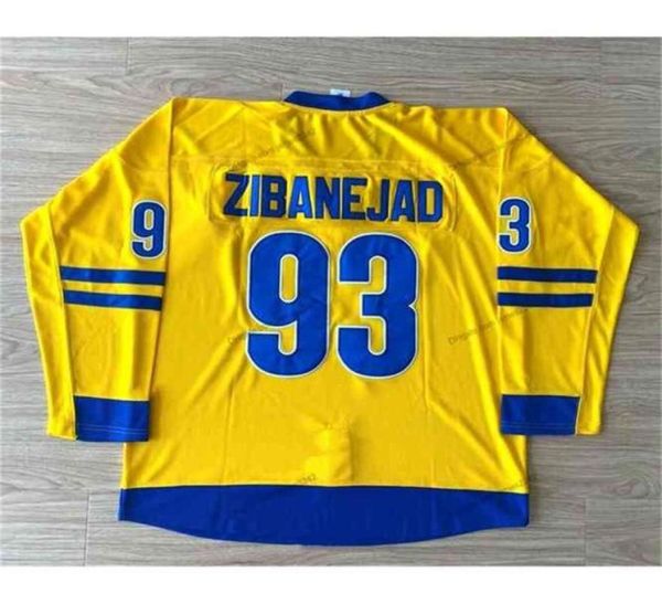 Nikivip Custom Mika Zibanejad 93 Team Sweden Hockey Jersey cucita gialla Taglia S4XL Qualsiasi nome e numero Maglie di alta qualità3868645