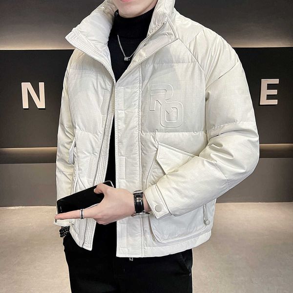 Piumino da uomo in piumino di pelle Pu Parka nuova moda Piumino d'anatra bianco corto arricciato Top bello