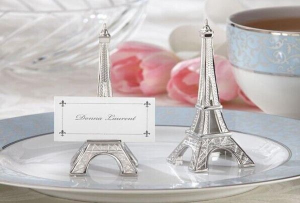 Свадебные сувенирыquotВечер в ПарижеquotЭйфелева башня Серебряная отделка Держатель для карточек с соответствующей визитной карточкой 100 шт.слот для Par4577504