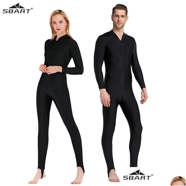 Цельные костюмы Sbart Upf 50Add Lycra Rash Guard Мужчины Женщины Черный Fl Body Цельный купальник с длинным рукавом Гидрокостюм для дайвинга Костюм для серфинга Sun P Dhgwk
