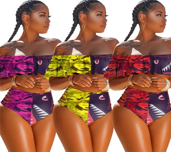 Mulheres 2 Peça Swimwear Designer Flounce Bra e Hipster Conjunto de Biquíni de Luxo Maiô Camo Beachwear Swim Maiô Playsuit quente D62046971922