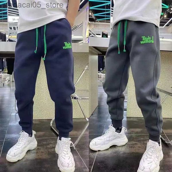 Calças masculinas calças de pista dos homens 2023 outono inverno calças esportivas corredores lã lã calças largas bordado carta sweatpants frete grátis q240117