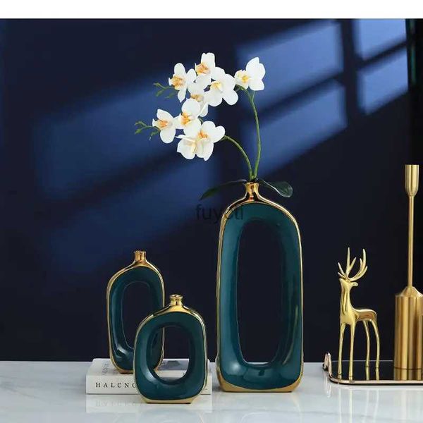 Vasos Estilo Chinês Vaso de Cerâmica Enfeites de Decoração para Casa Acessórios Vaso de Mesa Arranjo de Flores Verde Recipiente Hidroponia YQ240117