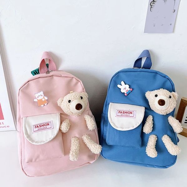 Urso dos desenhos animados lona sacos de escola para gilr bonito crianças jardim de infância mochilas crianças meninas menino sacos de livro volta pacote 240116