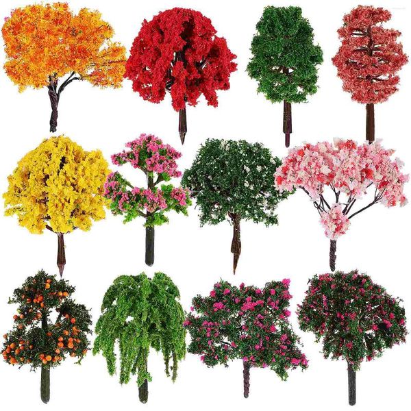 Flores decorativas 12 peças modelo de paisagem de árvore modelos falsos árvores em miniatura para decoração de jardim acessórios de cenário artesanato