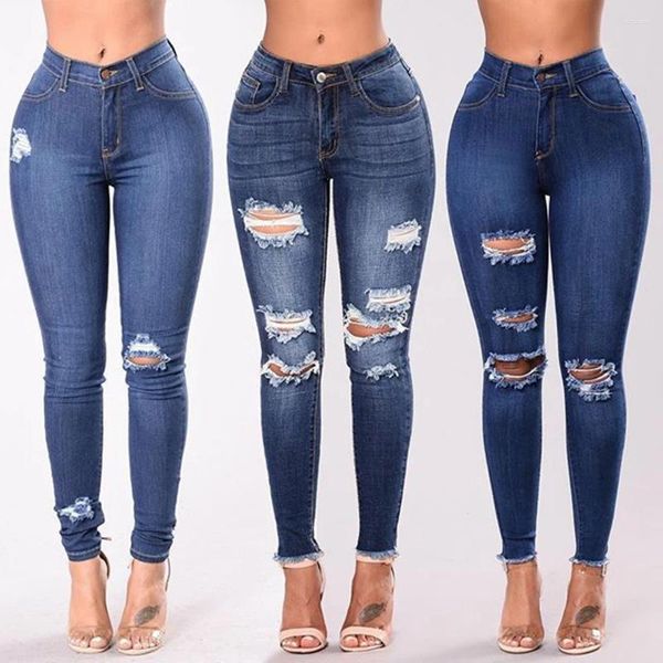 Calças de brim femininas mulheres cintura alta moldar magro estiramento rasgado calças jeans hip fit leggings magro elástico mãe jean casual confortável calças