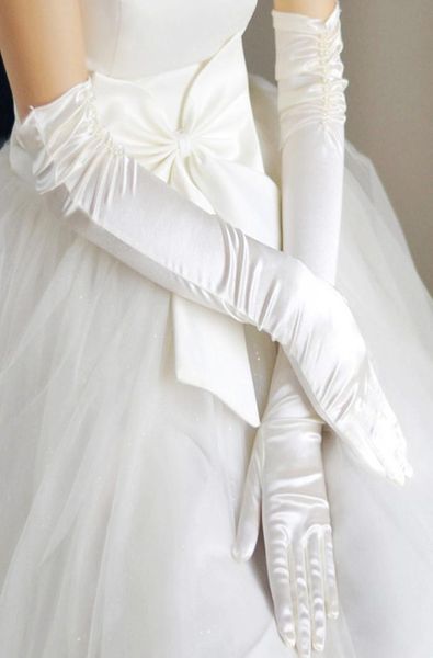 Neue Brauthandschuhe, lang, weiß, elfenbeinfarben, zweireihig, Perlenhandschuhe, Hochzeit, Party, Bankett, Handschuh 3680725