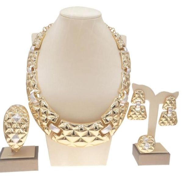 Orecchini Collana Yulaili Vendita di gioielli in oro brasiliano di lusso placcato in rame Set di moda italiana per le donne Festa di nozze7387553