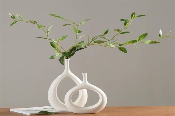 Керамические украшения для дома Белая ваза Маленький цветок ТВ-шкаф Винные украшения Вазы T2007031375927