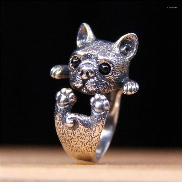 Anelli a grappolo Buyee Anello per cane con personalità in argento sterling 925 per donna uomo Eccellente cerchio di gioielli punk rock animale