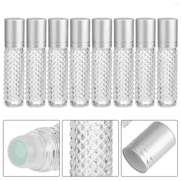 Storage Bottles 8Pcs Refillable Empty Essential Oil Glass Anti- Roll- On With Rubber 10ml Travel Sample For