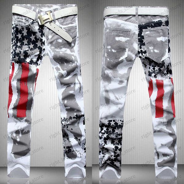 Jeans masculinos moda quente mens designer jeans homens denim com asas bandeira americana plus size t240117
