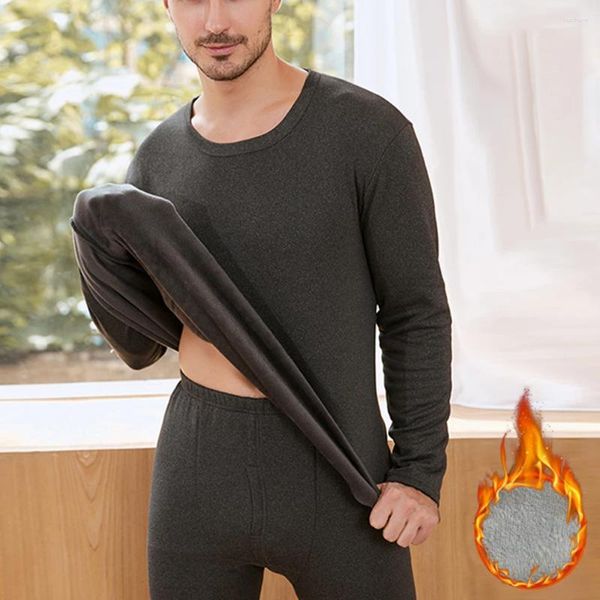 Roupa interior térmica masculina outono inverno elástico o pescoço forrado de lã longo johns conjunto quente manter leggins camisas roupas superiores
