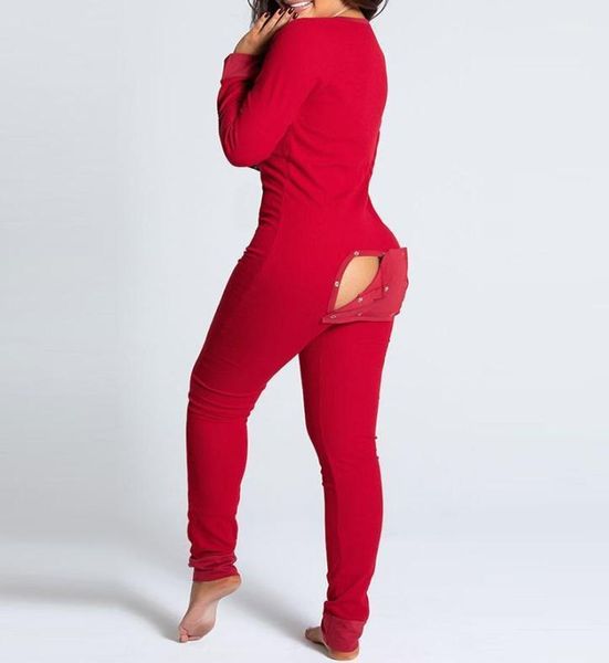 Sonbahar Kış Seksi Düğmesi Açık Kasık Yetişkinleri Onesies tulum Sıska Bodycon Noel Playsuit Pijama Romper Nightwear Women0398136990