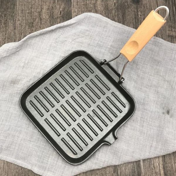 22 cm Gusseisen Steak Camping Grillpfanne Bratpfanne BBQ Antihaftbeschichtung Leicht zu reinigende Küche Kochgeschirr Zubehör Faltbare Pfanne Picknick 240116