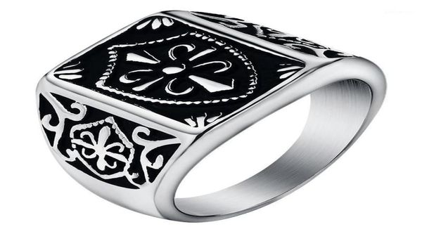 Модное золотое кольцо с щитом Флер де Лис, мужское серебряное кольцо с гербом, кольцо-печатка из нержавеющей стали, байкерское ювелирное изделие, размер 7-1413867098