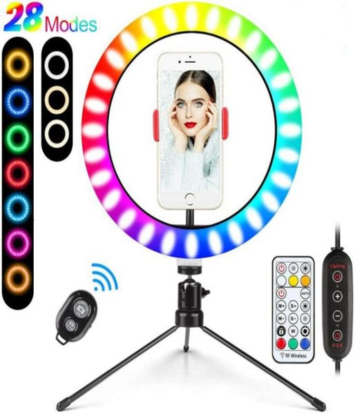 Anel de luz LED colorido regulável com tripé USB Selfie Lights Lâmpada grande RGB Ringlight com suporte TikTok Youtube Transmissão ao vivo 10 6041763