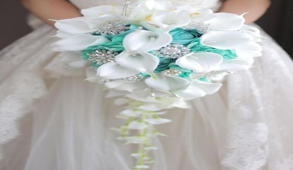 2018 highend personalizado branco calla lírios hortelã verde rosa hortênsia diy pérola cristal broche gota bouquet de noiva 2518834