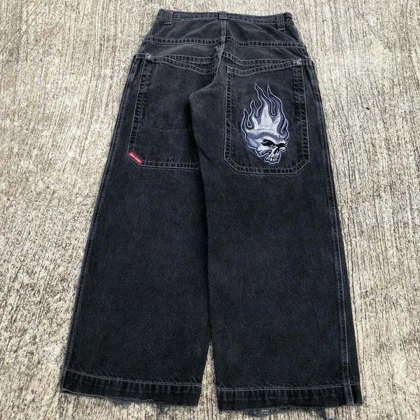 Erkekler kot Amerikan y2k kot kafatası desen büyük boylu bol kot pantolon kadın cep vintage denim pantolonlar sıcak satmak gotik geniş pantolon sokak giyim t240117