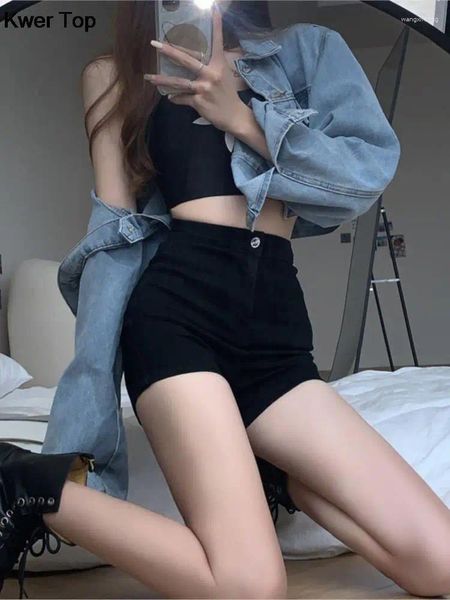 Jeans da donna moda donna pantaloncini di jeans a vita alta primavera estate pantaloni corti da donna coreani solidi streetwear abiti Y2K femminili