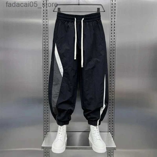 Calças masculinas roupas masculinas verão secagem rápida listra emenda amontoado pés sweatpants moda masculina baggy calças casuais nove pontos haren calças q240117